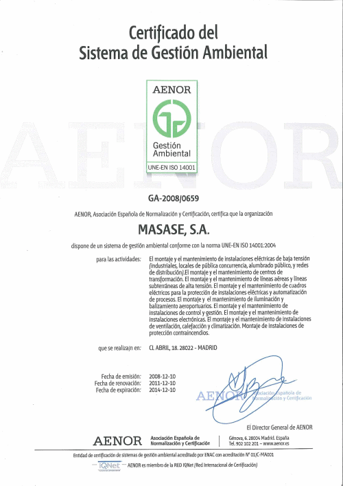 14001 AENOR Certificate