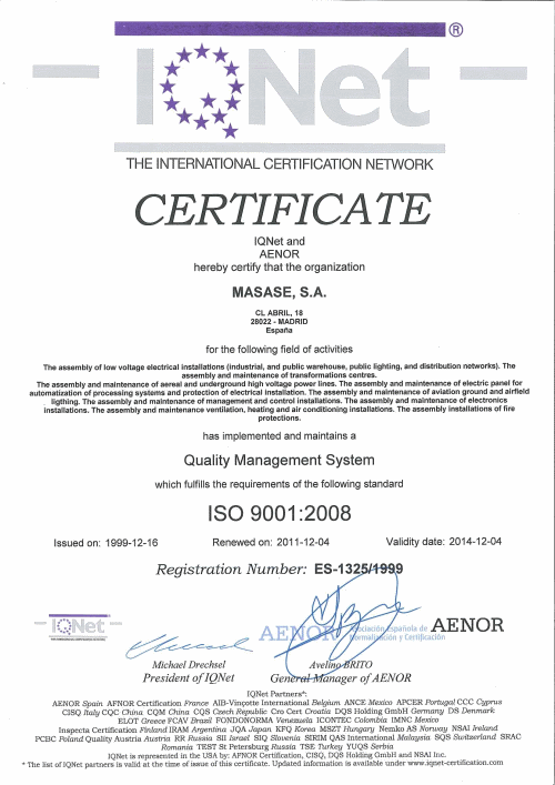 9001 IQNet Certificate