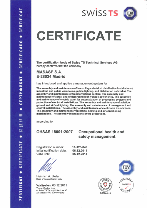 Certificado OHSAS 18001 EN